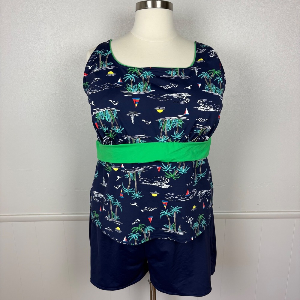 Lands' End Tankini & Bottoms Size 24W Underwire Tummy Control Tropical Swimsuit